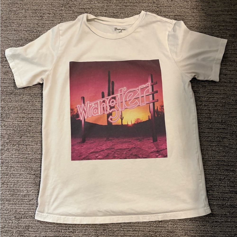 Wrangler White Tee with Pink Desert Graphic